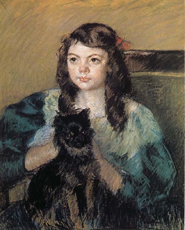 Mary Cassatt The girl holding the dog oil painting image